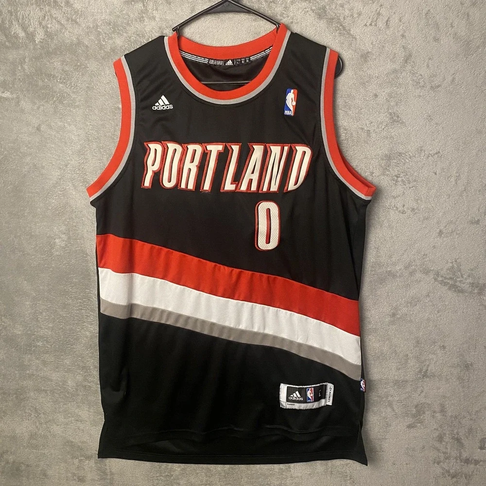 Adidas Men's Large Lillard Portland Jersey Black Red NBA